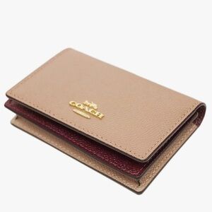 Authentic Coach Beige and Burgundy Crossgrain Leather Card Holder